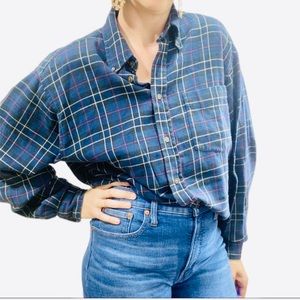 Vintage GAP Blue Plaid Flannel Shirt M L 90’s Y2k